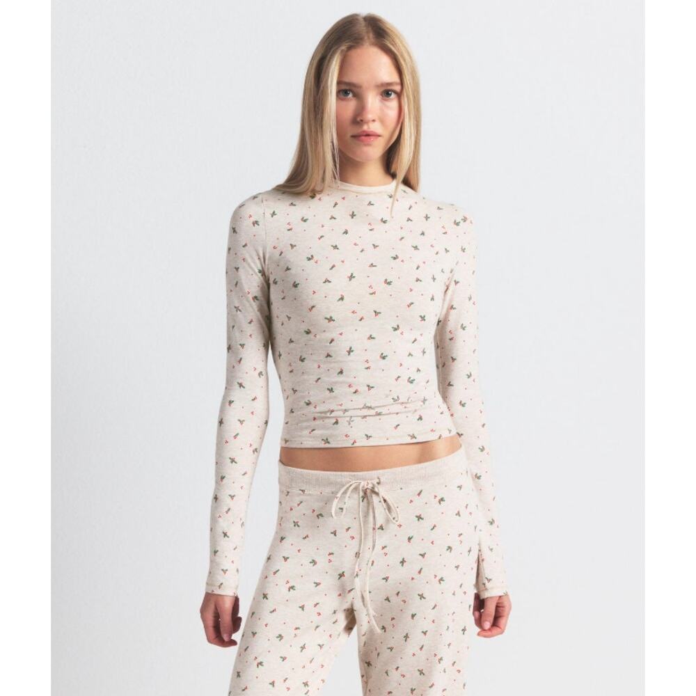 skims oatmeal heather holly cotton jersey long sleeve - size XS